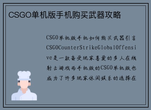 CSGO单机版手机购买武器攻略